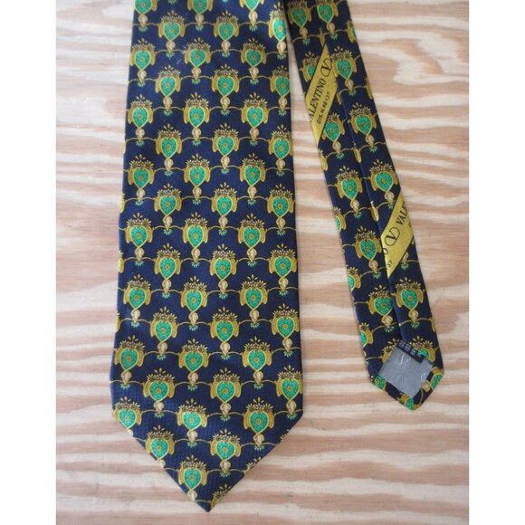 VINTAGE Valentino Neck Tie Silk Gold Cravatte Baroque Floral Hand Made - Picture 2 of 10